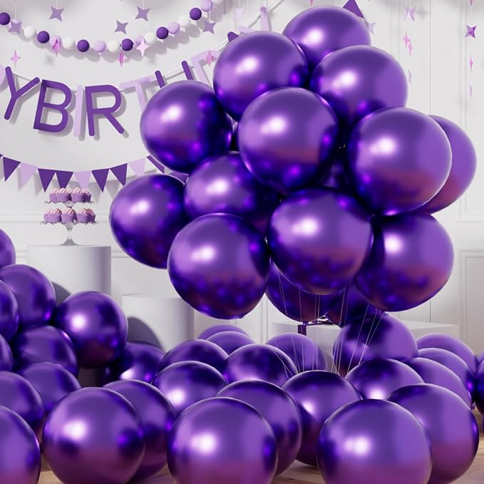 AULE 50Pcs Metallic 12 Inch Dark Purple Chrome Helium Shiny Balloons | Chrome by AULE