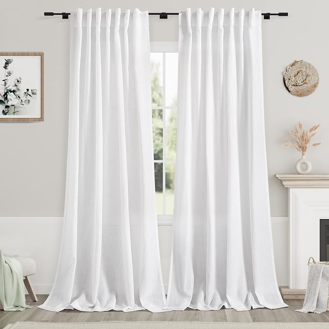 White Linen Curtains 112 Inches Long by Nanspring