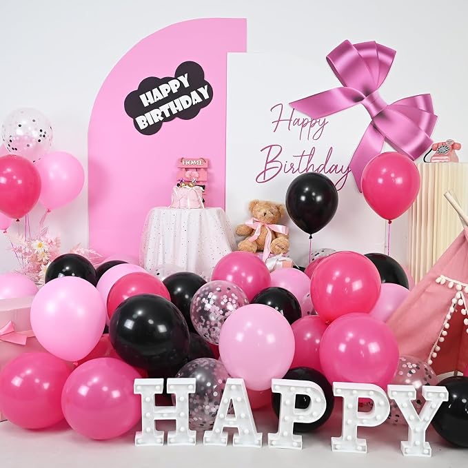 Pink and Black Balloons, 12 Inch Hot Pink Black Balloon - Image 3