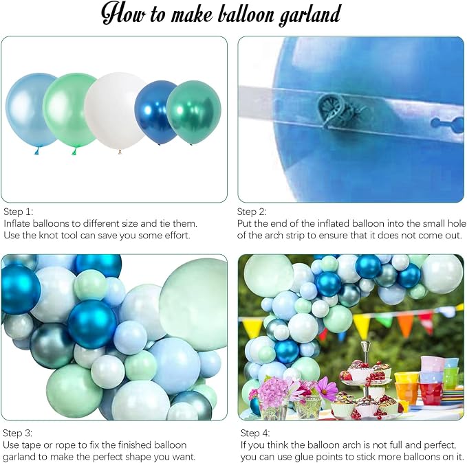 125pcs Blue Green Macaron Balloon and Metallic Blue Silver Balloon Garland Kit - Image 3