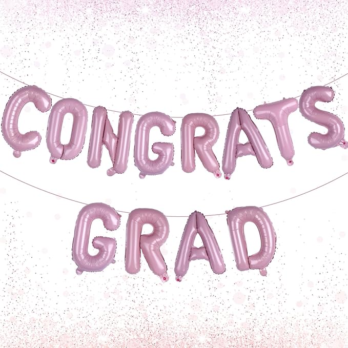 16 Inch Pink Congrats Grad Banner Balloons, Graduation Decorations 2026 by KALOR