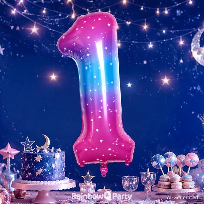 RainbowQ Blue Pink 1 Balloon Number 40 Inch Big 0-10 Foil Large Balloon | - Image 3