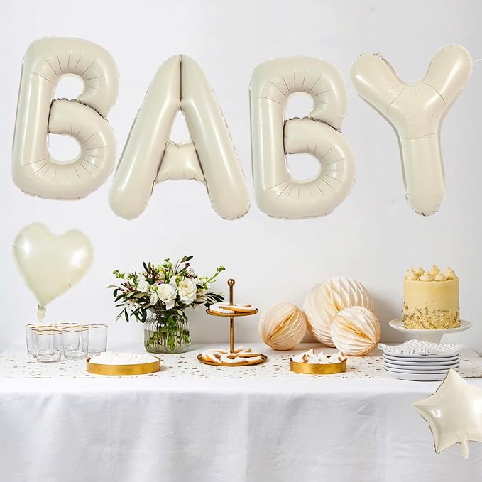 TONIFUL Baby Party Decorations, 40 Inch Cream White Baby Foil Letter Balloons - Image 3