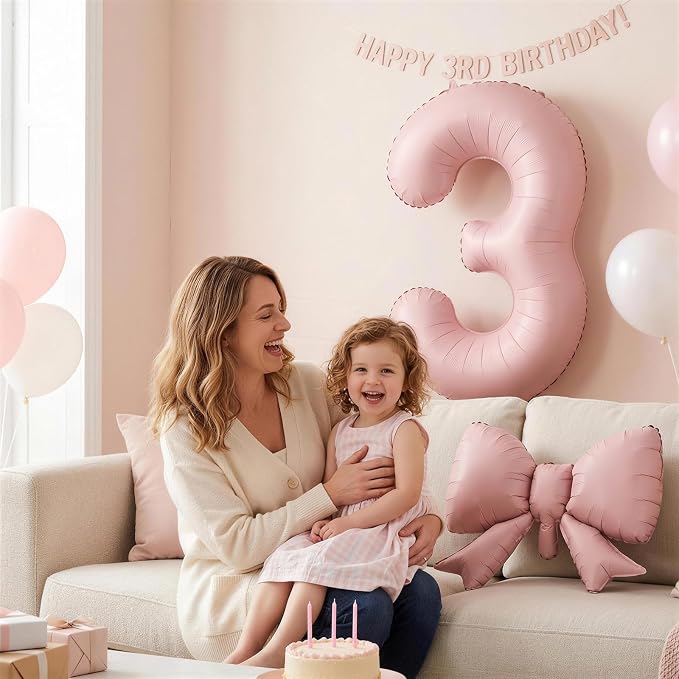 Dusty Pink 4 Balloons with Bow Balloons, 40 Inch Giant Self Inflating Pastel - Image 5