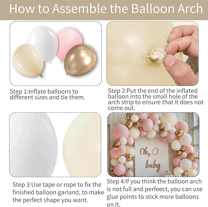 Pink White and Gold Balloon Arch Kit 144 Pcs | Boho Birthday Sweet 16 Bridal - Image 4