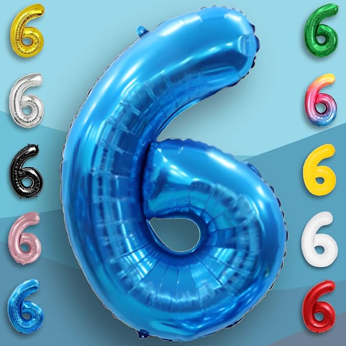 Blue Number Balloon 6 Mylar Foil Balloons 16 inch - Image 2