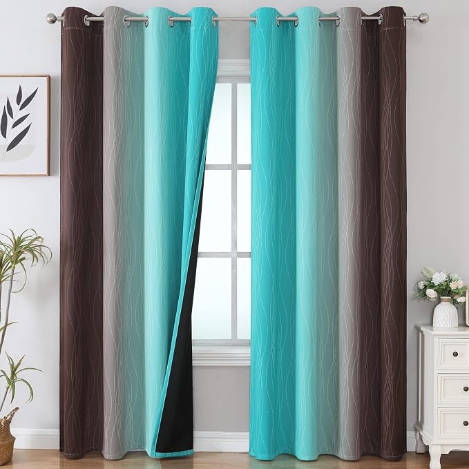 Ombre Blackout Curtains 102 Inches Long 2 Panels Set, Full Room Darkening by ESTELARTEXTILER