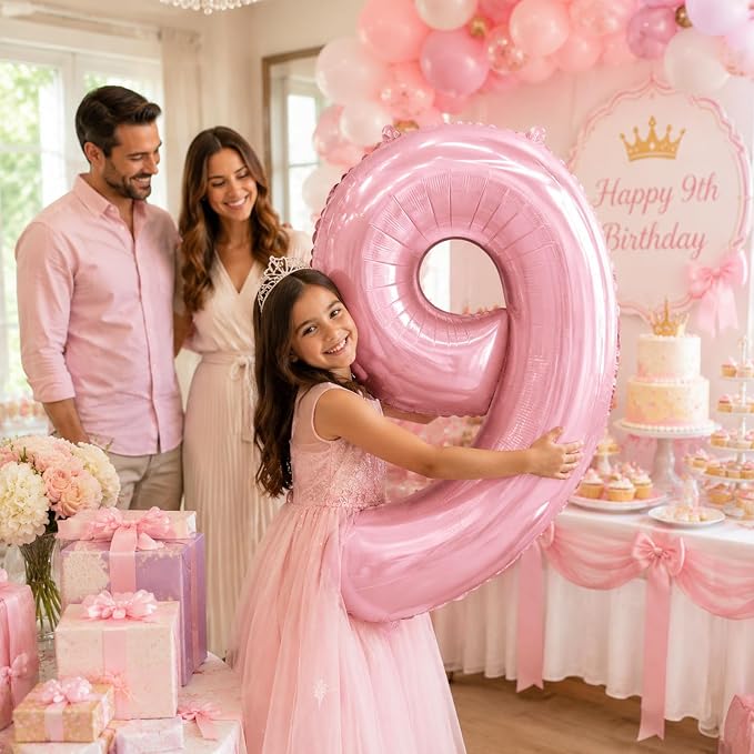 40 Inch Pink Number 9 Balloon, Giant Number Balloons, Birthday Decorations | - Image 4