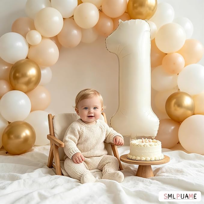 40 Inch Beige Number 1 Balloon for 1st Birthday Decorations Boys Girls - Image 3