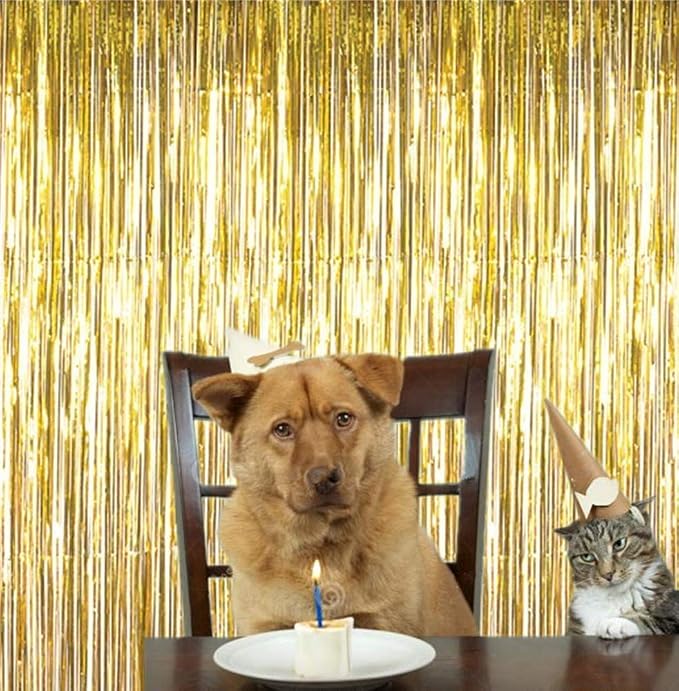 2 Pcs 3.2ft x 8.2ft Shiny Gold Metallic Tinsel Foil Fringe Curtains Photo Booth - Image 6