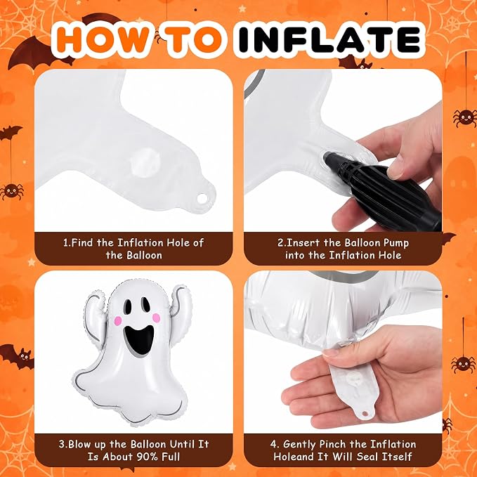 HILAVO 5PCS Halloween Foil Balloons Set, Ghost Pumpkin Boo Balloons Cute Happy - Image 9