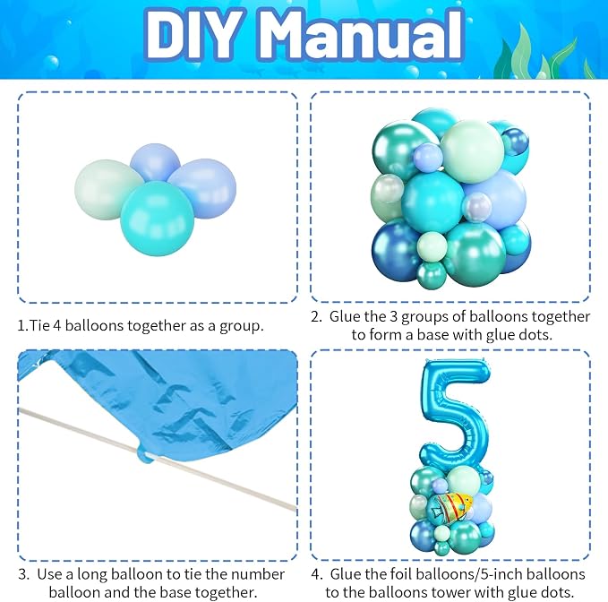 40 Inch Number 5 Balloon Blue Ocean Under the Sea Number Five Foil Balloons - Image 6