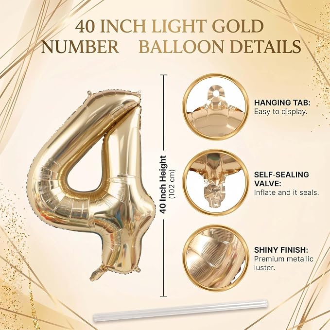 White Gold Number 14 Balloon 40 Inch, Champagne Foil Fourteenth Decoration | - Image 4