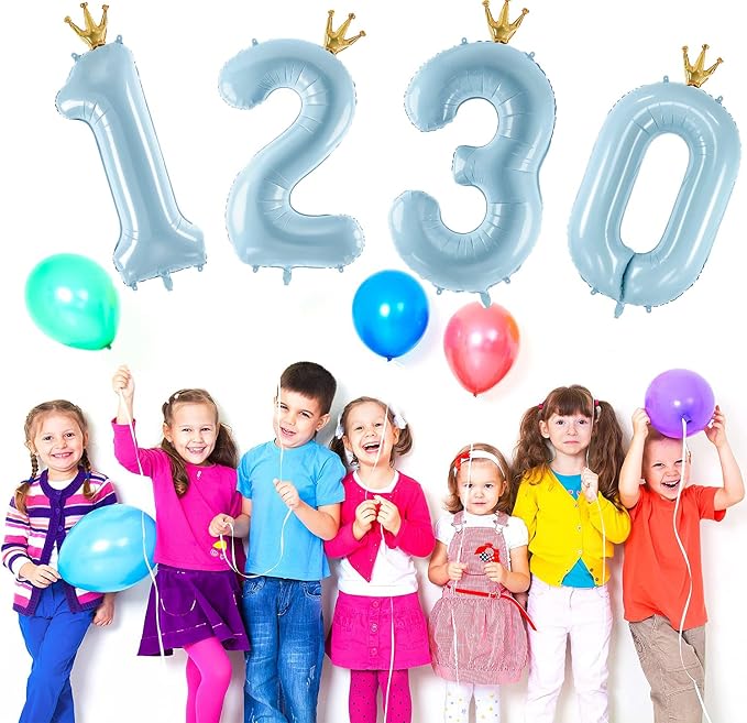 Number 2 Foil Balloon with Crown, 40-Inch Light Blue | Light blue number 2 foil - Image 5
