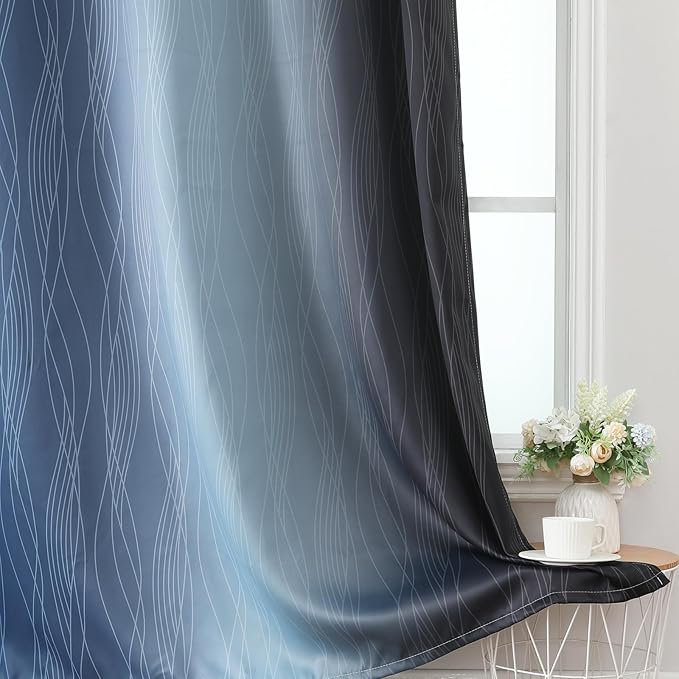 Navy Blue and Black Ombre Blackout Curtains 72 Inch Length 2 Panels Set - Image 6