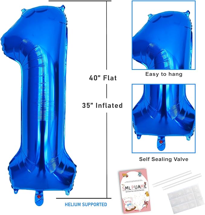 40 Inch Navy Blue 1 Balloon for 1st Birthday Party, Helium Giant Foil Number 1 - Image 3
