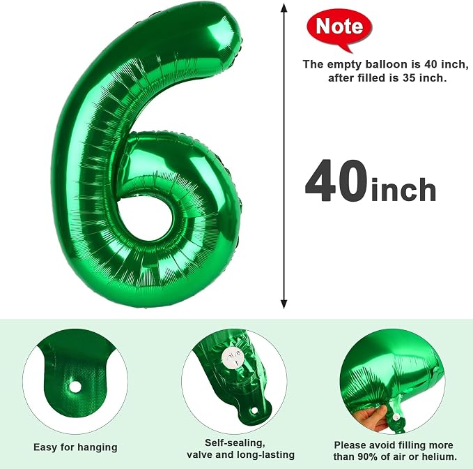 Number 6 Balloons 40 Inch for 6 16 Birthday Party Decorations, Dark Green | - Image 6