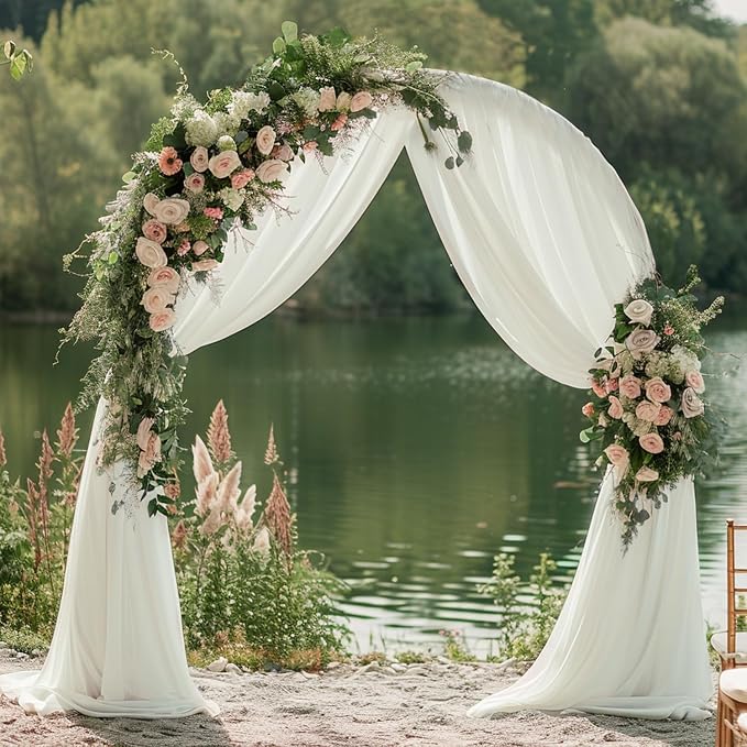 Ivory Wedding Arch Draping Fabric Backdrop Drapes Sheer 3 Panels | 28.7"x20FT - Image 5