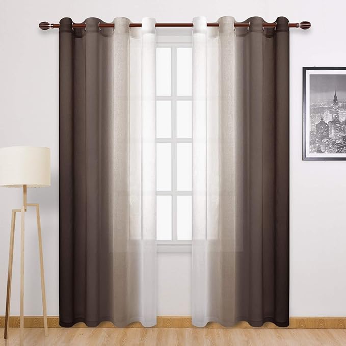 DWCN Brown Faux Linen Ombre Sheer Curtains by DWCN