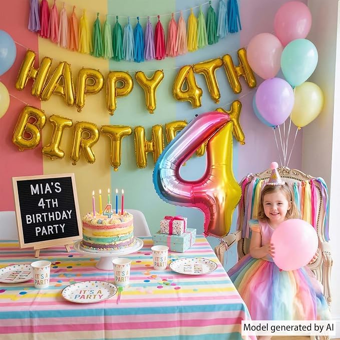 Rainbow Ombre Number 4 Balloon 40 Inch, Pastel Foil Decor | Dreamy Rainbow - Image 6