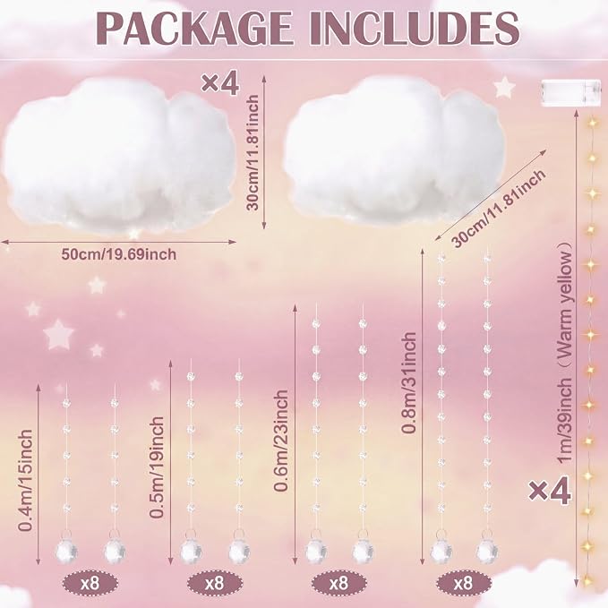 Marsui Artificial Cloud Props LED Hanging Cloud Light String Fake Imitation 3D - Image 2