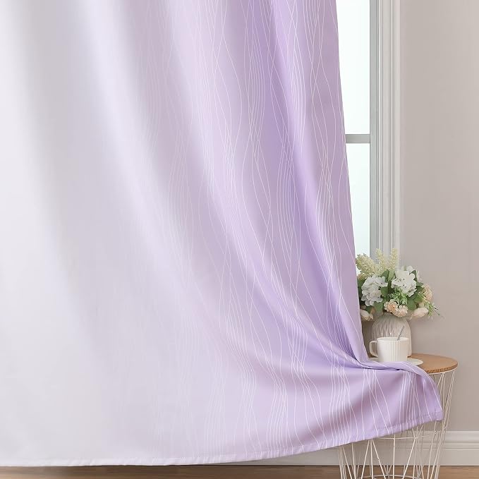 Lilac and Greyish White Blackout Curtains 63 Inch Length 2 Panels Set, Room - Image 6