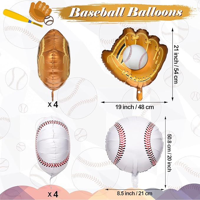 Skylety 8 Pcs Baseball Balloons Baseball Foil Glove Balloon Birthday Party - Image 3