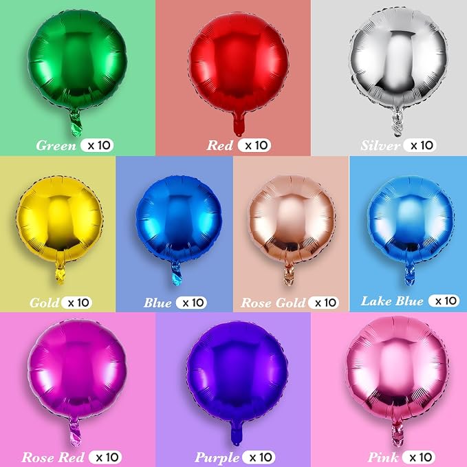 Deekin 100 Pcs 18 Inch Round Foil Balloons Aluminum Foil Helium Balloons Bulk - Image 3