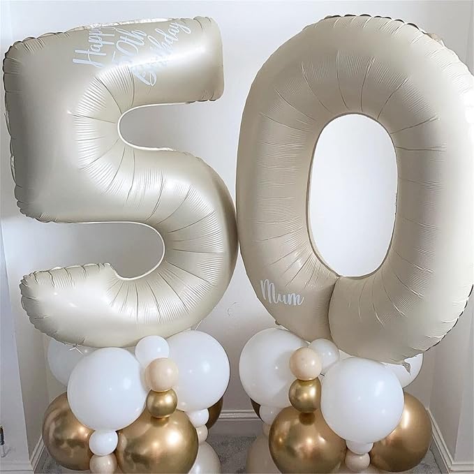 Beige Number 5 Balloon for Girls Boys, 40 Inch Large Cream Number 0-9 Foil - Image 5