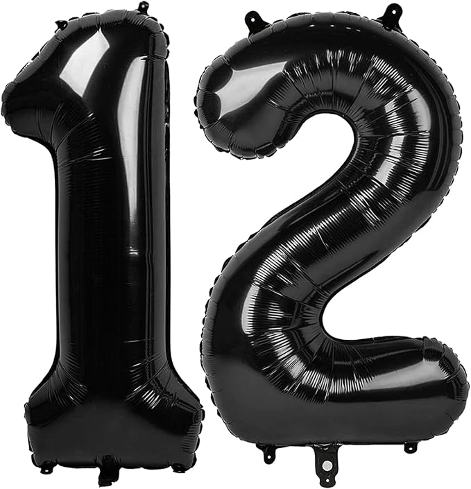 Black Number 12 Balloon 40 Inch, 12th Birthday Party Decorations Men Women | by IWERP