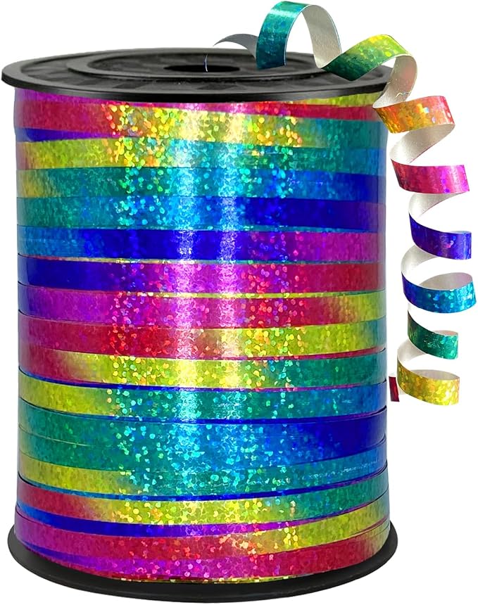 500 Yards Rainbow Laser Curling Ribbon, 1/5" Holographic Curly Ribbons by Unknown