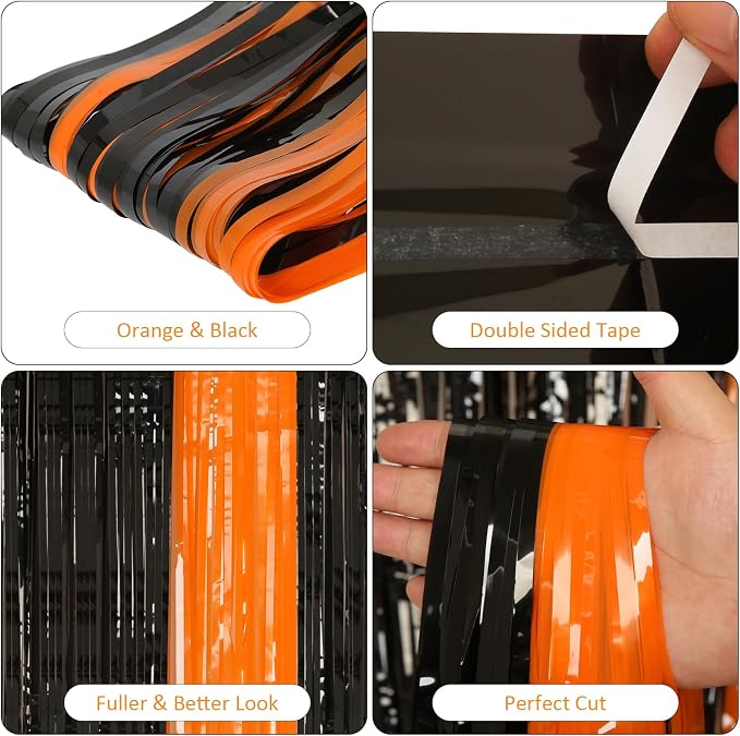PIGETALE 2 Pack Black and Orange Tinsel Foil Fringe Curtain, 3.2Ftx8.2Ft - Image 4