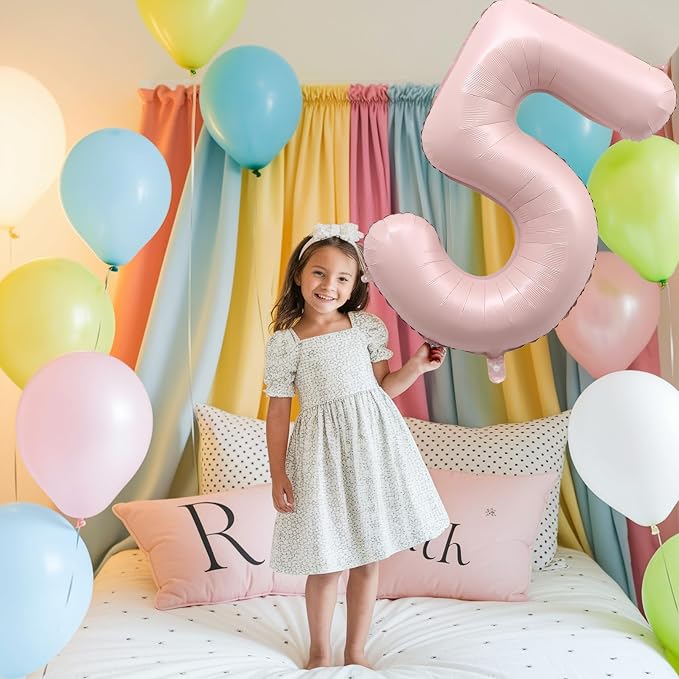 Light Pink Number Balloon 5, 40 Inch Large Self Inflating 5 Foil Number - Image 3
