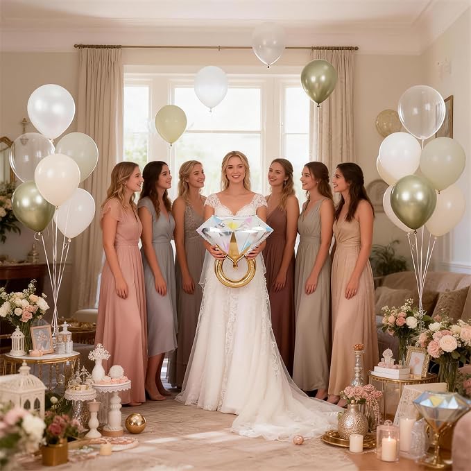 Gold and White Diamond Ring Balloons, Pearl White Beige Gold Double Latex - Image 5