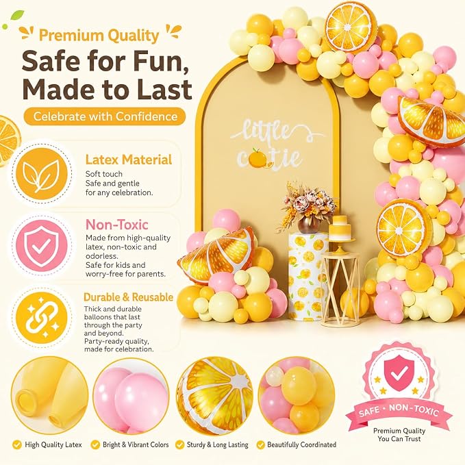 143Pcs Lemon Pink and Yellow Balloon Arch Kit, Lemonade Birthday Decor | - Image 7