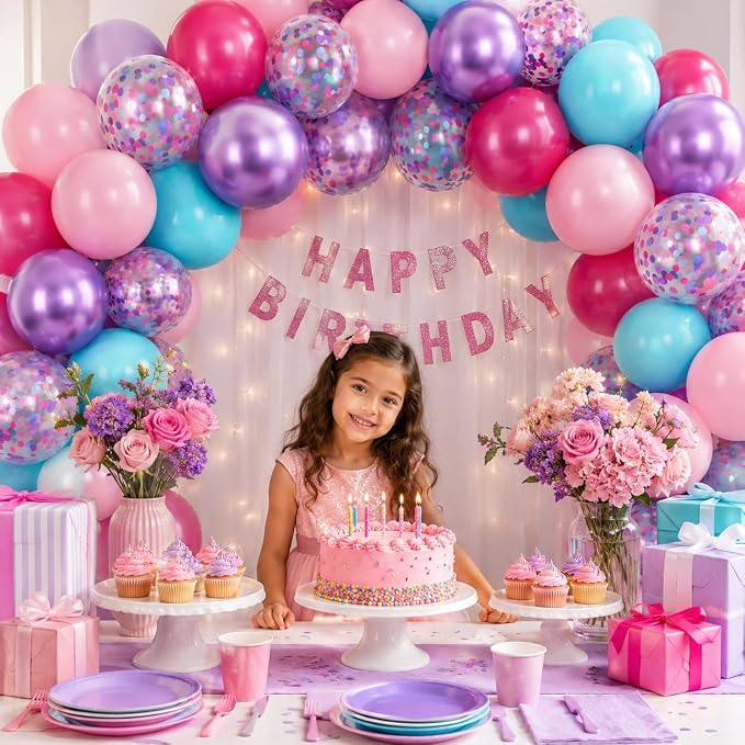 Metallic Chrome Purple Pearl Pink Maca Teal Blue Latex Balloons - Image 3