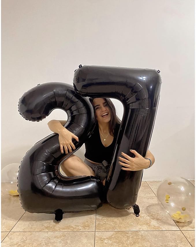 8 Balloon - Black Birthday Number Balloons, 40 Inch Decorations Men Women | - Image 4