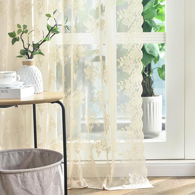 Kotile Short Beige Lace Curtains - Image 8