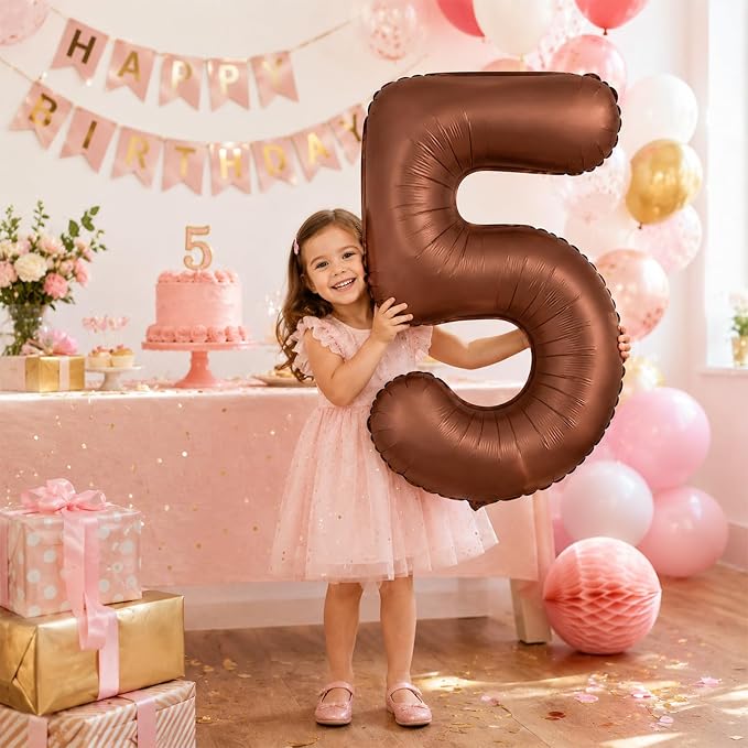 Dark Brown Number Balloon 5, 40 Inch Large Self Inflating 5 Foil Number - Image 6