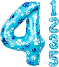 40 Inch Blue Dog Paw Birthday Balloons, Number 4 Balloons by AXBMM