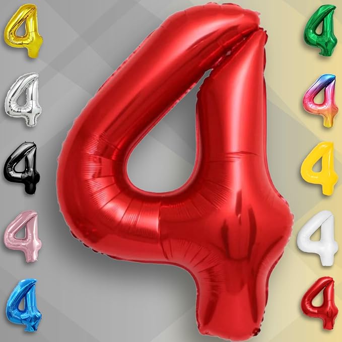 Red Number Balloon 4 Mylar Foil Balloons 16 inch - Image 3