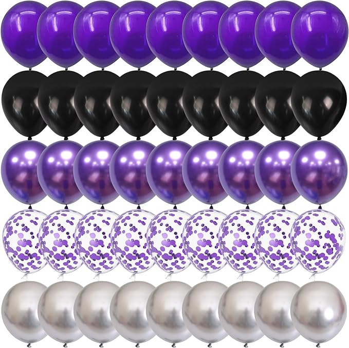 Purple and Black Balloons, 60 Packs 12 Inch Dark Purple Light Purple Black by Togvu