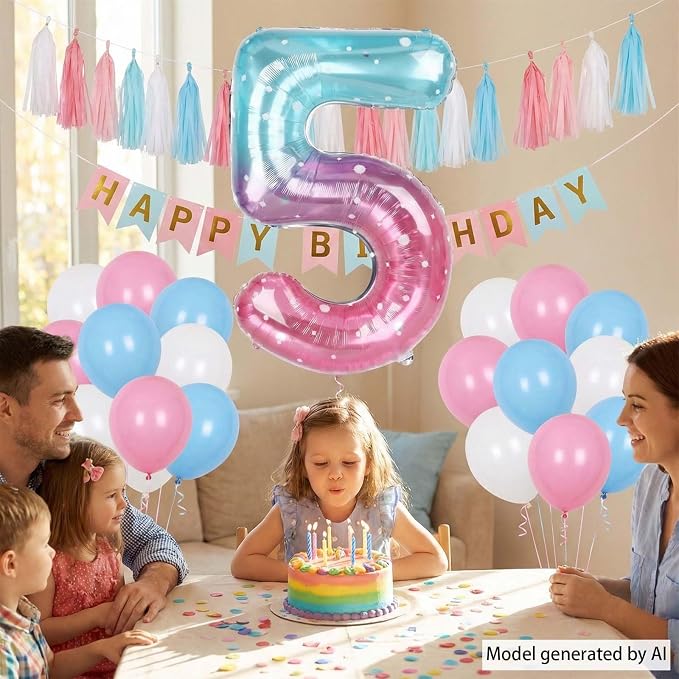 40 Inch Pink Blue Number 5 Balloon, Large Gradient Pink Blue Mylar Foil Number - Image 7