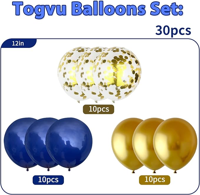 Balloons Navy Blue and Gold, 12 Inch Navy Blue Metallic Chrome Gold and - Image 2
