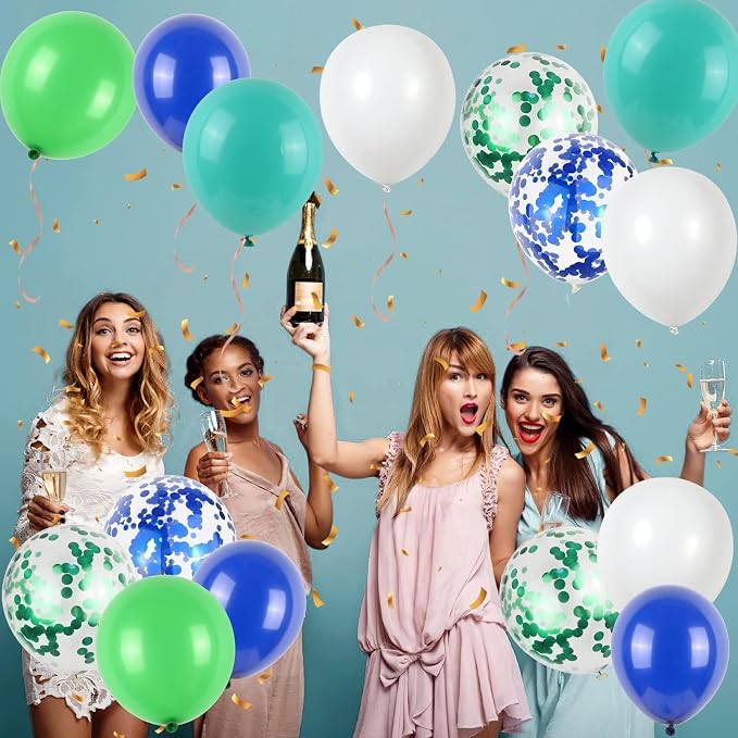 50Pcs Blue Green Balloons 12inch Light Green Blue Vintage Confetti Balloon - Image 6
