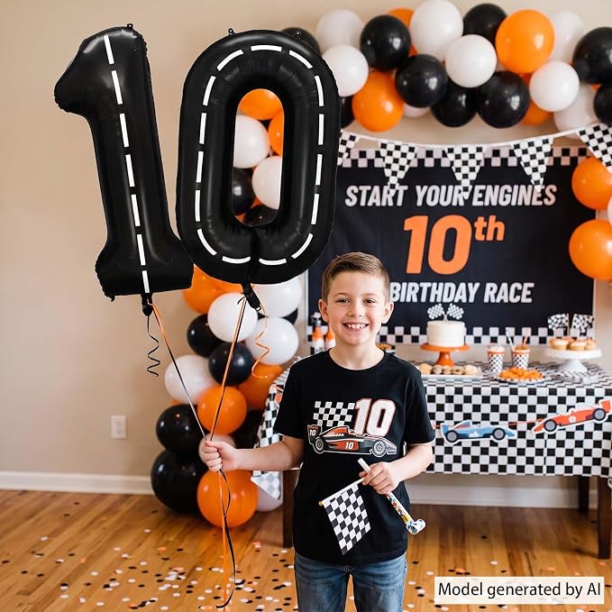 Black and White Stripes Number 0 Balloon 40 Inch, Foil Road Style Numeral | - Image 6
