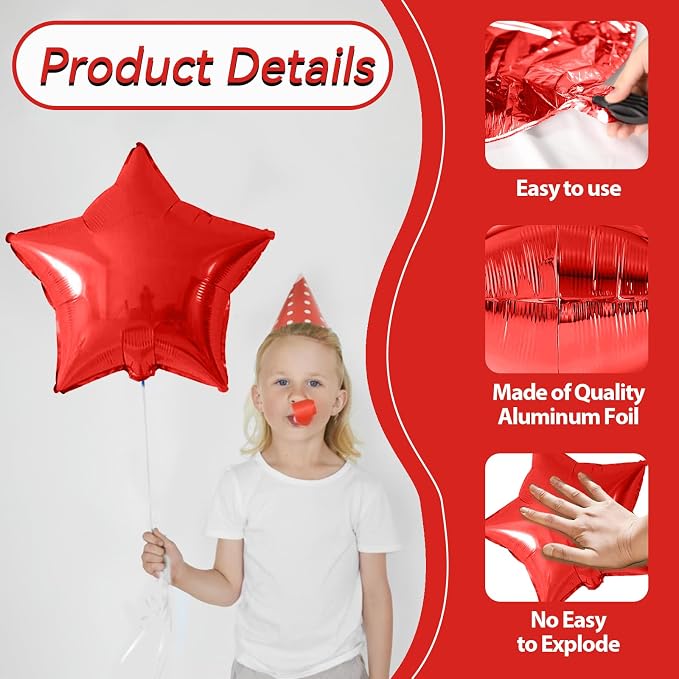 Red Black Silver Star Foil Balloons, 18 Inch Red and Black Stars Balloons - Image 3