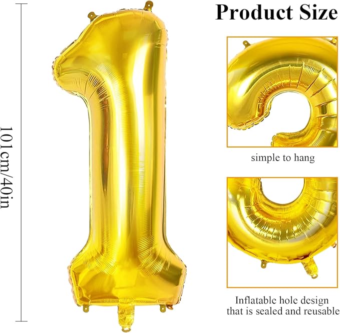 Number 15 Balloons for 15th Birthday Party Decorations, 0-100 Large Gold Foil - Image 2