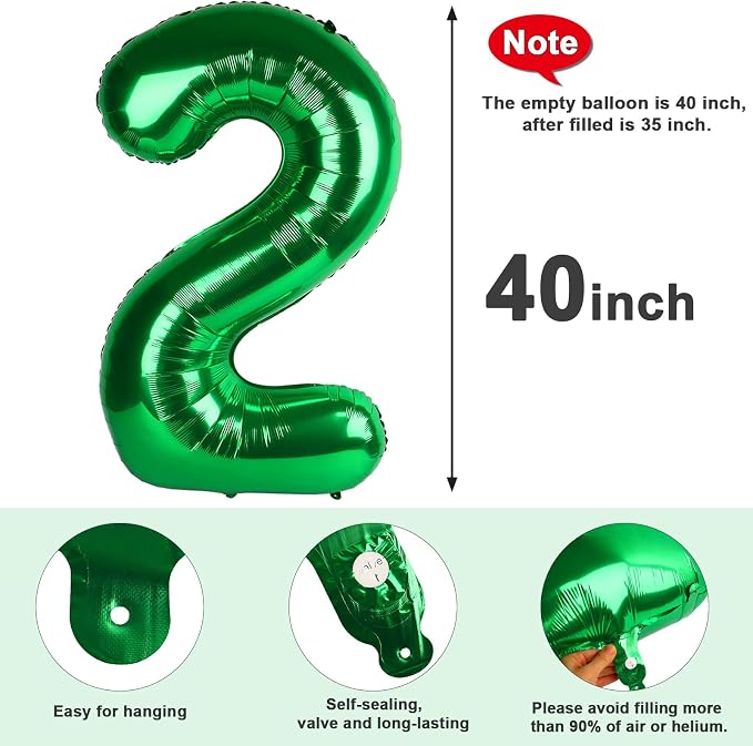 Number 2 Balloons 40 Inch for 2nd 22 Birthday Party Decorations, Dark Green | - Image 7