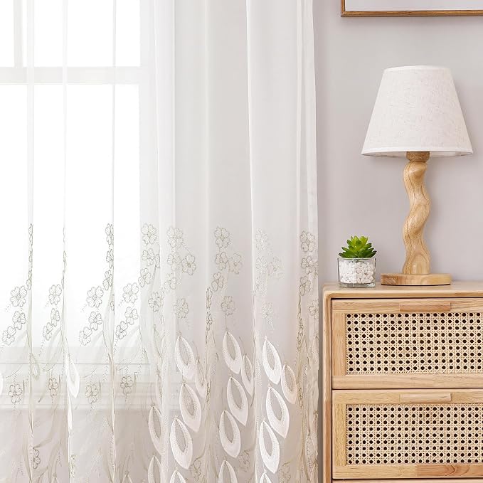 White Sheer Voile Curtains White Embossed Drip 54Wx72L Inch | Light Filtering - Image 5